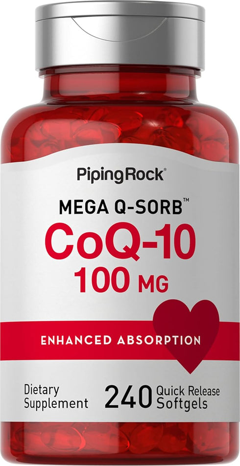 Piping Rock CoQ10 100mg - 240 Softgels, Enhanced Absorption Supplement, Non-GMO, Gluten Free