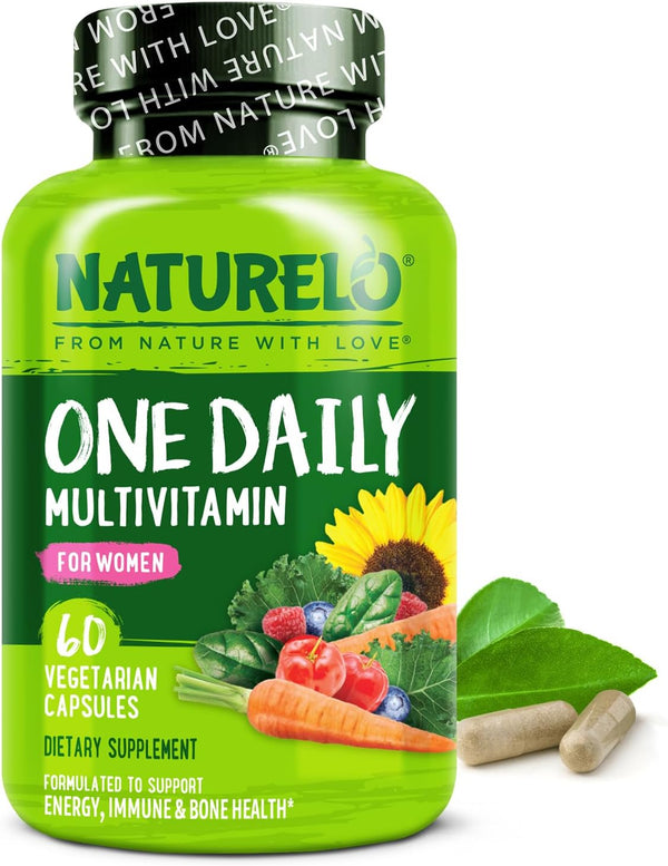 NATURELO One Daily Multivitamin for Women - Energy Support, Whole Food Supplement for Hair, Skin, Nails (60 Capsules,