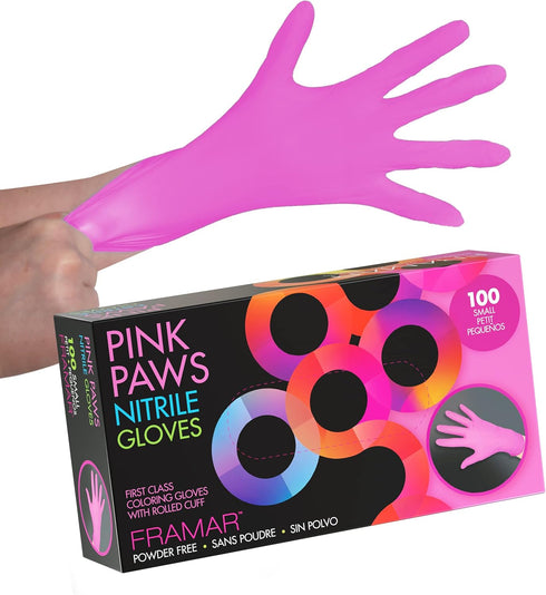 FRAMAR Pink Disposable Gloves, Latex Free Nitrile Gloves Small, 100 Pack for Esthetician Supplies