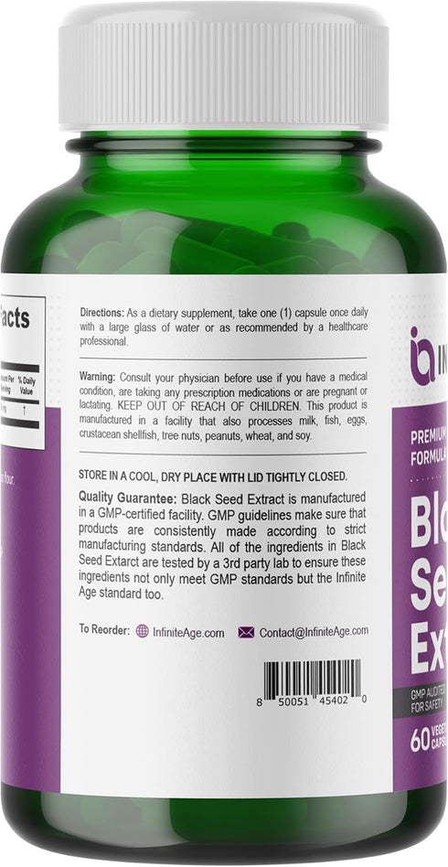 Infinite Age Dry Organic Black Seed Oil Extract Capsules, 60 Count - Nigella Sativa Immune Booster Supplement