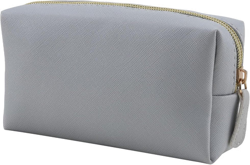 Leather Makeup Bag for Purse Travel, Portable Small Cosmetic Organizer for Women with Zipper
