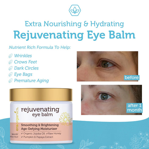 USDA Organic Eye Moisturizer Cream, Rejuvenating Age Defying Balm with Jojoba Oil and Argan Oil for Sensitive Skin