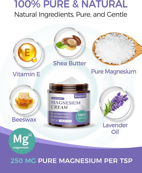 Magnesium Cream - Natural Magnesium Lotion - Body Butter with Shea Butter & Coconut Oil - Fast-Absorbing, Lightweight