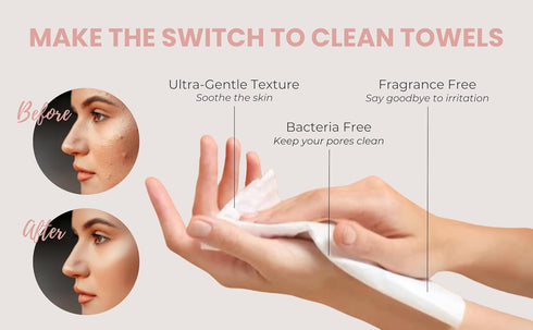 Vegan-Friendly, Unscented Disposable Face Towel, 100% Biodegradable, Makeup Remover, Hypoallergenic, Super Soft