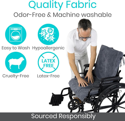 Vive Wheelchair Sheepskin Pad - Seat & Backrest Cover - Accessories for Back Pain Relief for Seniors, Adults - Bed Sore