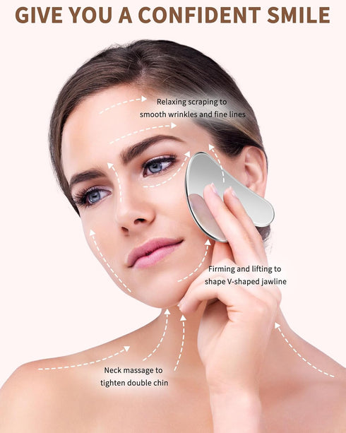 Stainless Steel Gua Sha Facial Tools, Tighten Skin Massage Guasha Beauty Tool, Metal Guasha Tool for Face, Face