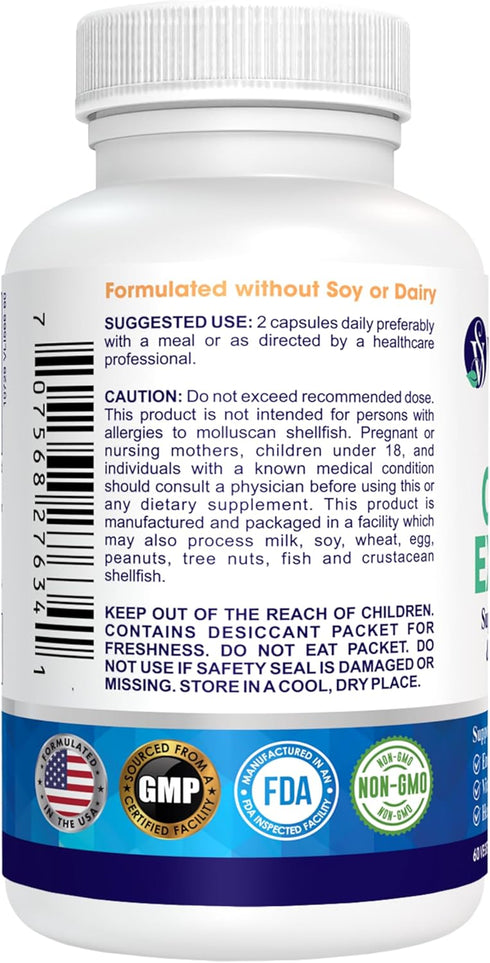 Oyster Extract - Pure, Highly Concentrated Supplement for Men & Women, 500 mg, 60 Veg Capsules - Energy & Immune Boost