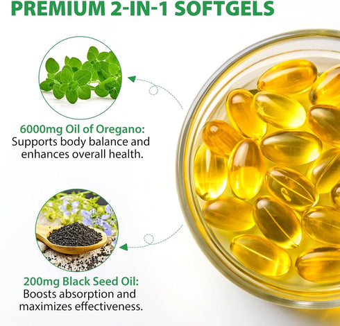 ZIXAOK 6000mg 2-in-1 Immune 120 Oregano Oil Softgels with Black Seed Oil - Support Supplement, High Potency Carvacrol