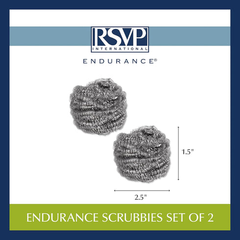 RSVP International Endurance Cleaning Collection - 2 Piece Stainless Steel Scrubbies, Long Lasting, Non-Rusting