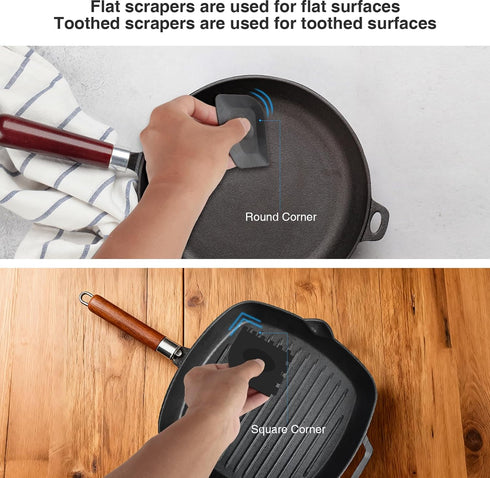 Tray,316 Cast Iron Scrubber and Scraper,Chain Mail Cleaner with Bamboo Handle & Draining Stainless Steel Brush
