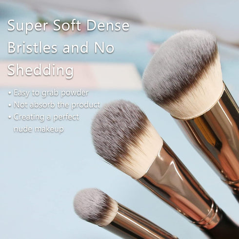 Makeup Brushes, Raffaello 3Pcs Foundation Brushes for Liquid Makeup, Professional Kabuki Foundation Brushes Set for Blending Liquid Cream Flawless Powder Cosmetics Buffing Stippling Concealer