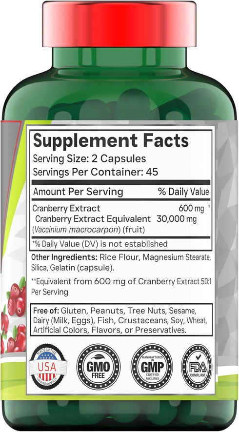 Cranberry Pills for Women & Men (30,000 MG - 90 Capsules) | Supports Urinary Tract Health