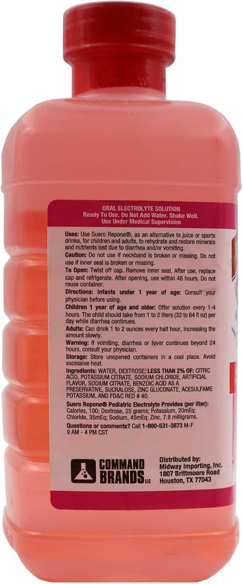 SUERO Electrolyte Solution with Zinc, Rehydrates, Fruit Flavor, 2-Pack of 33.8 Fl Oz Bottles