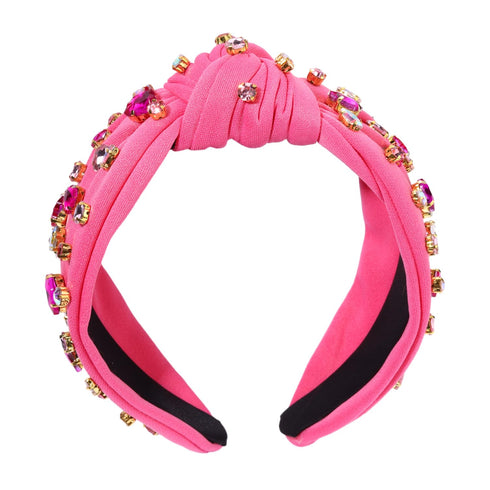 Valentines Day Headband Pink Jeweled Crystal Heart Knotted Headband Valentines Lover Party Headpiece Hair Accessories for Women Girls (Pink,rhinestone heart)