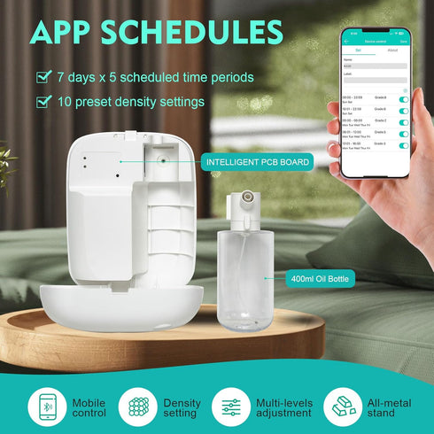 Scentiplus 400ml 2000 Scent Air Machine for Home, & Sq. Ft Coverage, Bluetooth Waterless Essential Oil Diffuser