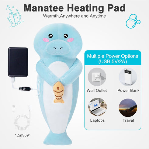 Heating Pad Stuffed Animal Manatee, Cute Heating Pad for Period Cramps, USB Powered Electric Heating Pad Plush Toy