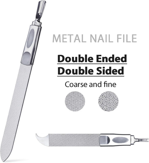 Metal Nail File for Natural Nails,2 Pack Set Double Ended Double Sided Emery Board for Fingernail and Thick Toe Nails,Professional manicure Pedicure kit