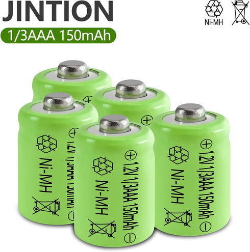 JINTION 1/3 Rechargeable AAA 150mAh Button Top NiMH Battery, 12 Pack for Solar Lights