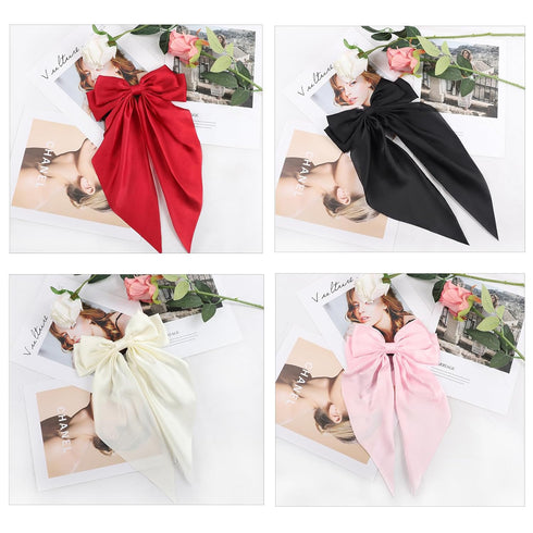 Oversized Long-tail Silky Satin Bow for Hair, Large Black Hair Barrettes for Women Girl, Cute Aesthetic Hair