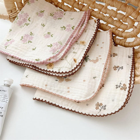 BuLuTu Cute Floral Cotton Muslin Cleaning Towels, Pack of 4, 11x11 Inches, 100% Cotton, Super Absorbent Cleaning Rags