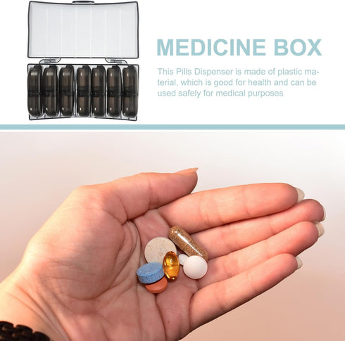 LOLIPPYY 7-Day Weekly Portable Medicine Organizer Box with Black Grid Case, Compact Detachable Pill Holder for Daily