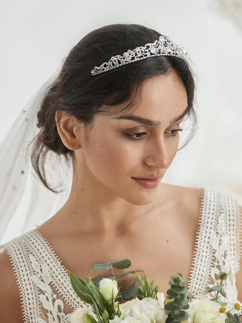 SWEETV Wedding Tiaras and Crowns, Rhinestone Bridal Crown Princess Tiara Headpieces for Women, Flower Girls