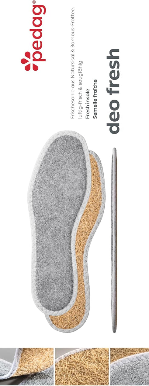 pedag Deo Fresh Natural Terry Cloth & Sisal Insoles, US W12 M9 / EU 42, Gray, 1 Pair