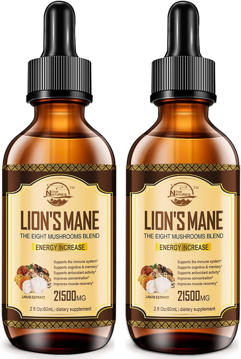 Lions Mane Supplement, Liquid Mushroom Extract Drops, 8 Mushrooms Complex for Immune System, Memory & Focus Boost, 2 Fl