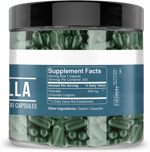 Earthborn Elements Chlorella 200 Capsules, Pure & Undiluted, No Additives for Health Benefits