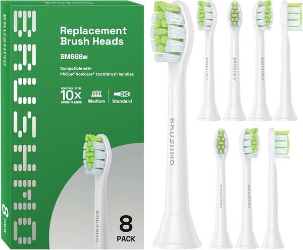 Brushmo Whitening Replacement Toothbrush Heads, Compatible with Philips Sonicare, 8 Medium Firm Diamond-Shape Heads