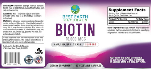 Biotin 10,000mcg Extra Strength Vitamin Supplement for Hair Growth, Strong Nails, Healthy Skin