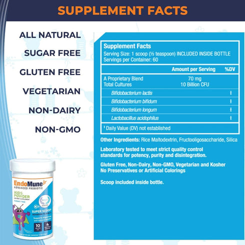 Endomune Jr Advanced Probiotic Powder for Newborns, Infants, Toddlers & Baby | 60 Day Supply | 10 Billion CFUs | 4