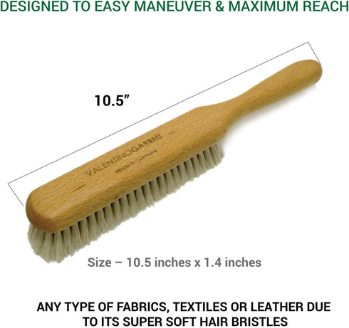 Valentino Garemi Ultra-Soft Goat Hair Cleaning Brush for Delicate Flat Fabrics, Suits, Jackets, Coats, Couch