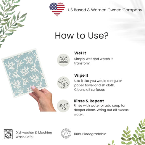 Harps&Seb 5 Pack Reusable Swedish Dishcloths - Super Absorbent, Washable, Biodegradable, Non-Scratch Kitchen Towels