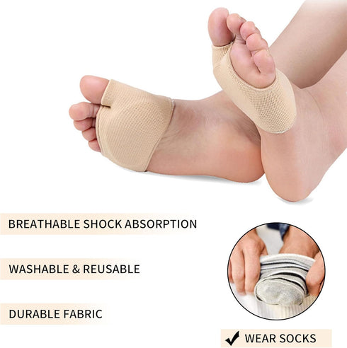 3 Pairs Fabric Metatarsal Pads, Gel Sleeve Cushions for Ball of Foot Pain Relief, Foot Health Care