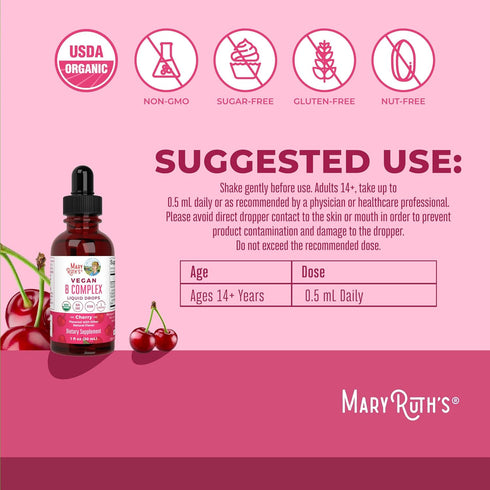 MaryRuth Organics Vitamin B Complex | Biotin | B12 | Niacin | Vegan | 2 Month Supply