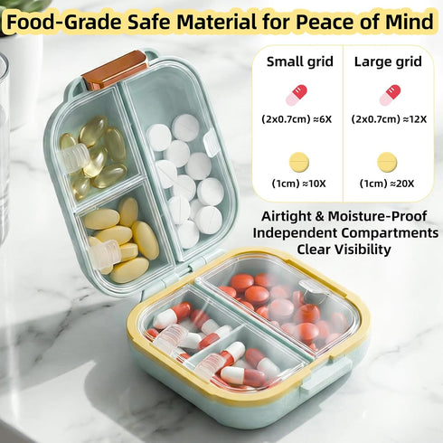 WMuxvia 2-Layer 7 Weekly Pill Organizer Compartments, Airtight Moisture-Proof Pill Box, Food-Grade Portable Travel Pill