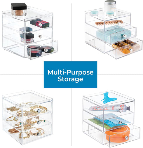 InterDesign Clarity Cosmetic Vanity Cabinet, 3 Drawer Clear Organizer for Makeup & Beauty Products