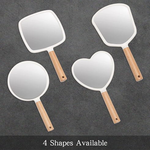 YEAKE Hand Held Mirror with Handle for Makeup - Small Cute Wood Hand Mirror for Shaving, Single-Sided Portable Travel