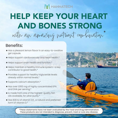 Mannatech Omega-3 with Vitamin D3 - Pure Fish Oil for Bone, Heart Health and Cognitive Support