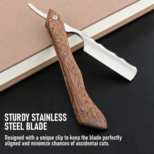 Professional Straight Razor with Strope - Premium Stainless Steel Shaver for Men Home & Salon Grooming