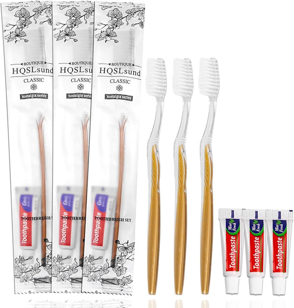 50 Pack Disposable Toothbrushes with Toothpaste, Individually Wrapped Travel Toothbrush Kit for Hotel and Airbnb