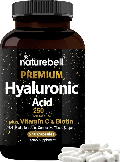 NatureBell Hyaluronic Acid Supplements 250mg | 240 Capsules with Biotin 5000mcg & Vitamin C 25mg