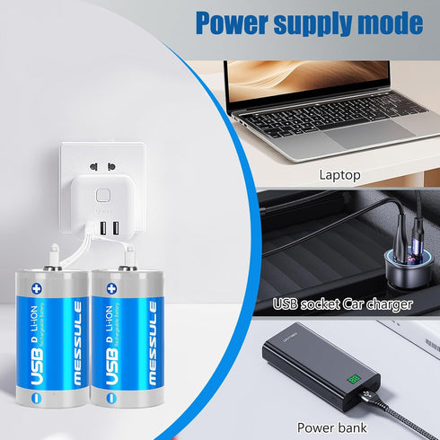 messule 4 1 Cable,6 Pack Battries,LR20 1.5V 7500mWh Toys(6 Rechargeable Lithium D Batteries with in USB-C Charge D Cell