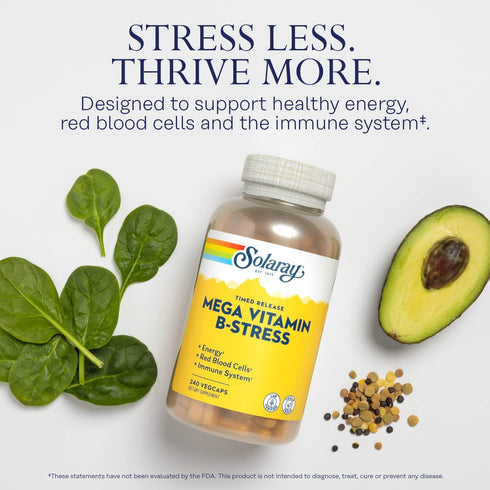 SOLARAY Mega Vitamin B-Stress, Timed Release Vitamin B Complex with B12, Stress & Energy Support, 240 CT