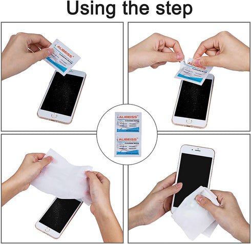 Surfaces,Pack 100 Pre-Moistened Lens Wipes ALIBEISS Screen Wipes for Glasses, Camera,Tablets, Smartphone, Screens