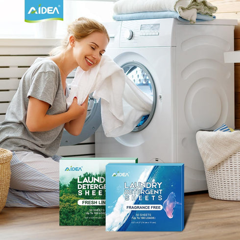 AIDEA Laundry Detergent Sheets, Fresh Scent, 50 Sheets, 100 Loads, Lightweight & Easy To Use for Travel, No Plastic Jug