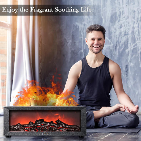 Villelei 7 1/3/5 Fireplace Aroma Diffuser with Remote Control - Color Changing LED Flame Essential Oil Diffuser, Hour