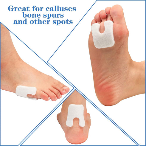 48 Pieces U-Shaped Felt Callus Pads - Metatarsal Foot Pads for Pain Relief, Self-Adhesive Foam Cushion for Men & Women