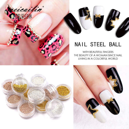 Minejin 3D Nail Art Caviar Beads Gold Silver 1 mm Mini Metal Micro Balls for Nail Art Accessories and DIY Decorations